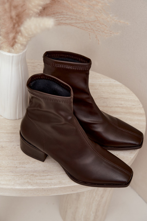 Bottines à talons pour femmes de type Klocek en simili cuir chocolat Rosley