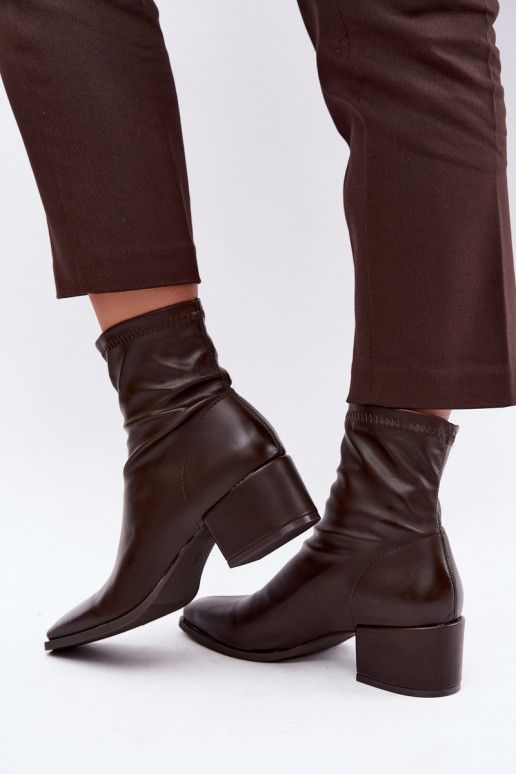 Bottines à talons pour femmes de type Klocek en simili cuir chocolat Rosley