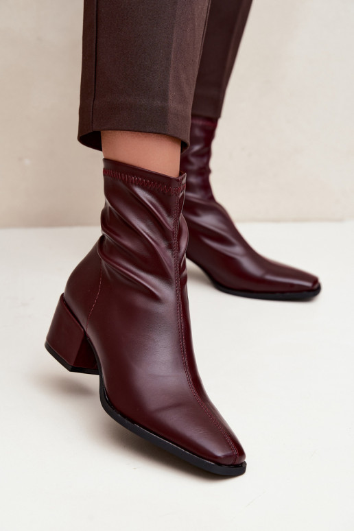 Bottines à talons pour femmes de type Klocek en simili cuir bordeaux Rosley