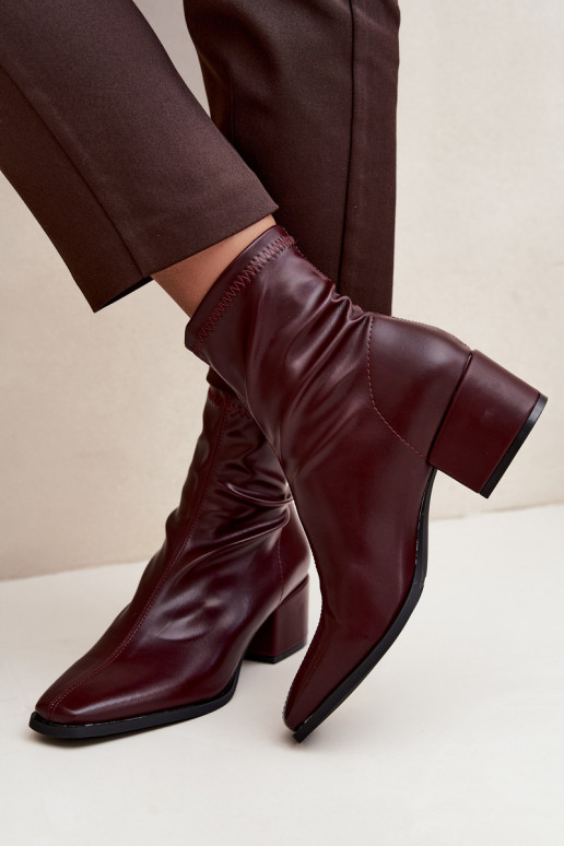 Bottines à talons pour femmes de type Klocek en simili cuir bordeaux Rosley