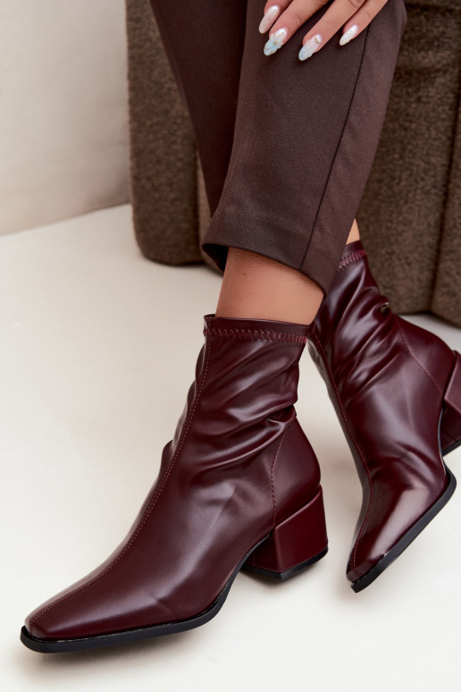 Bottines à talons pour femmes de type Klocek en simili cuir bordeaux Rosley