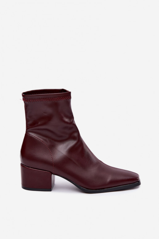 Bottines à talons pour femmes de type Klocek en simili cuir bordeaux Rosley