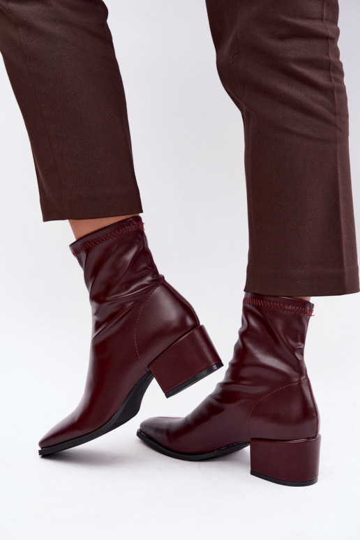 Bottines à talons pour femmes de type Klocek en simili cuir bordeaux Rosley