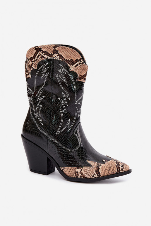 bottines cowboy en fausse fourrure avec motif en relief en noir et marron Ambery