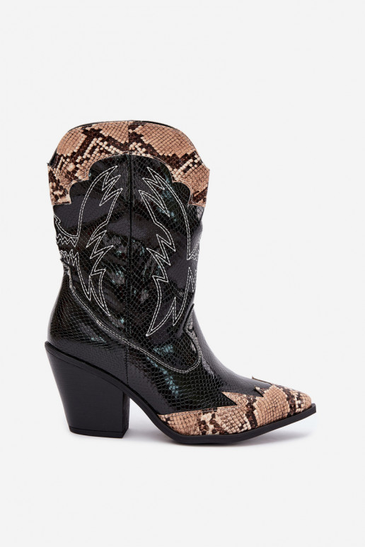 bottines cowboy en fausse fourrure avec motif en relief en noir et marron Ambery