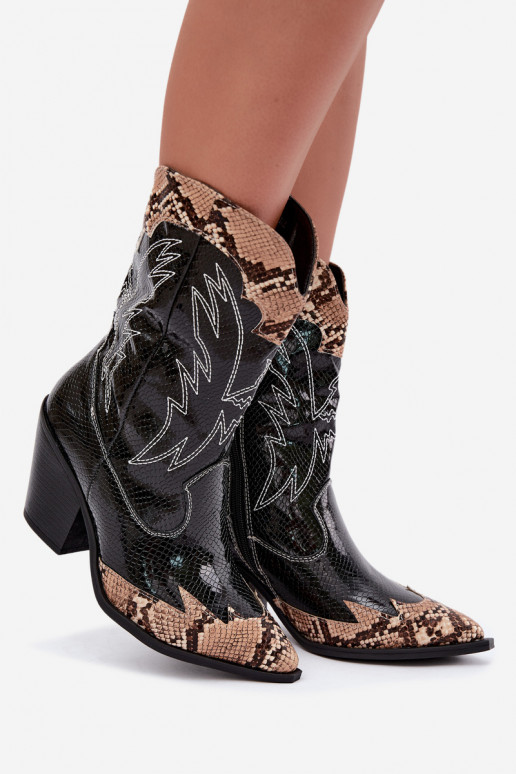 bottines cowboy en fausse fourrure avec motif en relief en noir et marron Ambery
