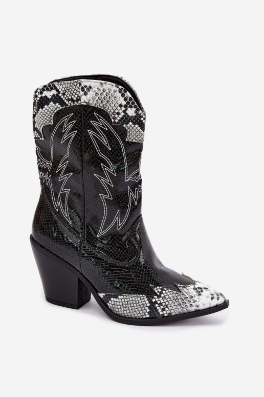 bottines cowboy en fausse fourrure avec motif en relief en noir et blanc Ambery