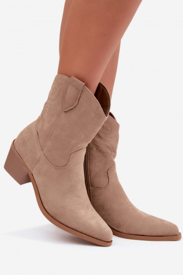 bottines cowboy en fausse fourrure avec talons en couleur sable Corlie