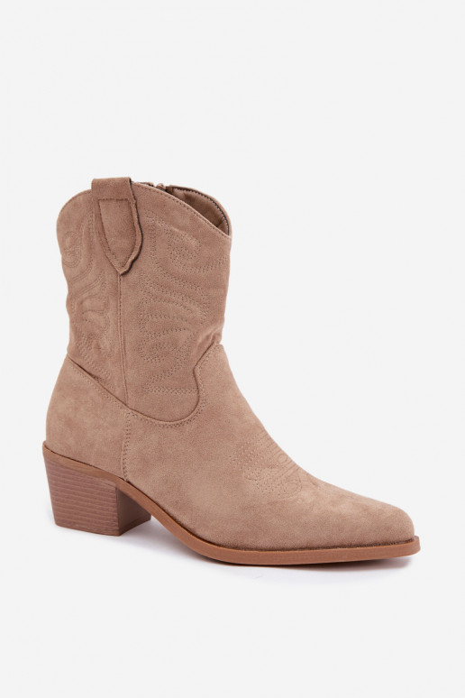 bottines cowboy en fausse fourrure avec talons en couleur sable Corlie