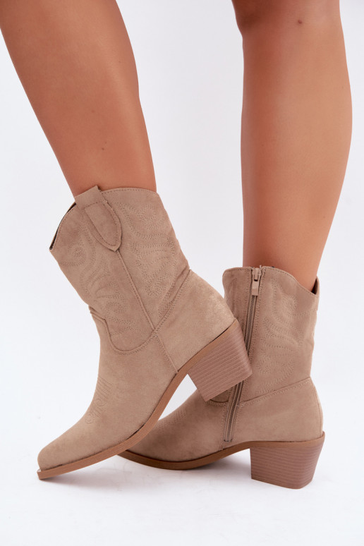 bottines cowboy en fausse fourrure avec talons en couleur sable Corlie
