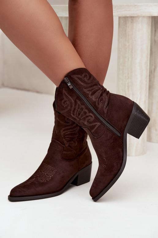 bottines cowboy en fausse fourrure avec talons en couleur chocolat Corlie