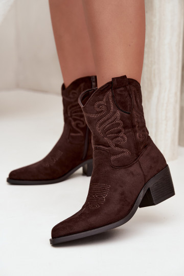 bottines cowboy en fausse fourrure avec talons en couleur chocolat Corlie 2