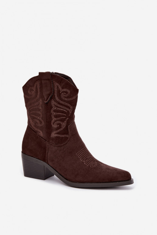bottines cowboy en fausse fourrure avec talons en couleur chocolat Corlie