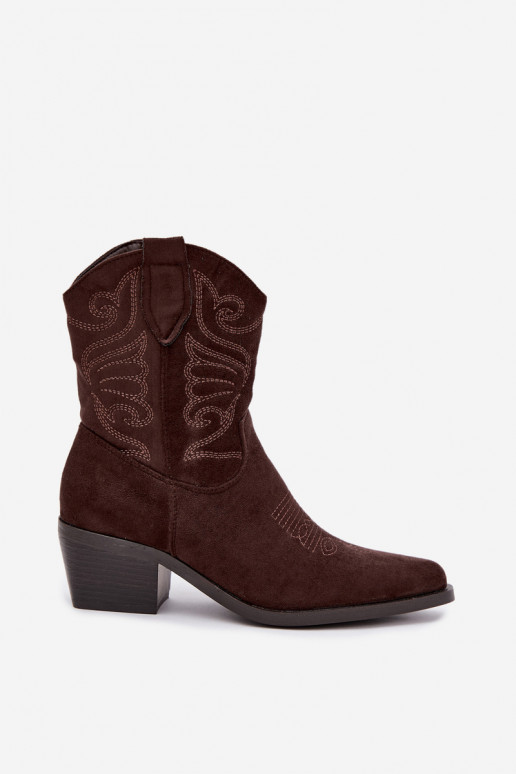 bottines cowboy en fausse fourrure avec talons en couleur chocolat Corlie