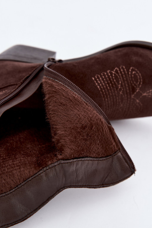 bottines cowboy en fausse fourrure avec talons en couleur chocolat Corlie