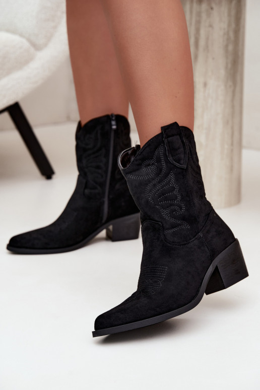 bottines cowboy en fausse fourrure avec talons en couleur noire Corlie