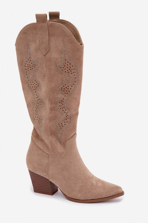 bottes cowboy longues avec décoration sur la tige en couleur sable Greyla