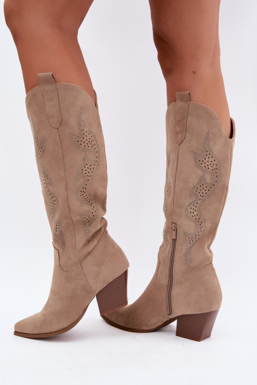 bottes cowboy longues avec décoration sur la tige en couleur sable Greyla