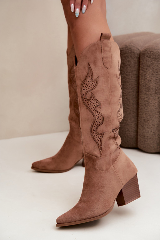 bottes cowboy longues avec décoration sur la tige en couleur marron Greyla