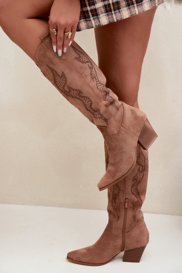 bottes cowboy longues avec décoration sur la tige en couleur marron Greyla 2