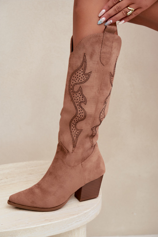 bottes cowboy longues avec décoration sur la tige en couleur marron Greyla