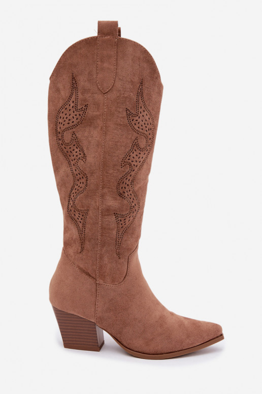 bottes cowboy longues avec décoration sur la tige en couleur marron Greyla