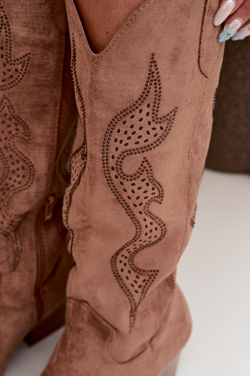 bottes cowboy longues avec décoration sur la tige en couleur marron Greyla