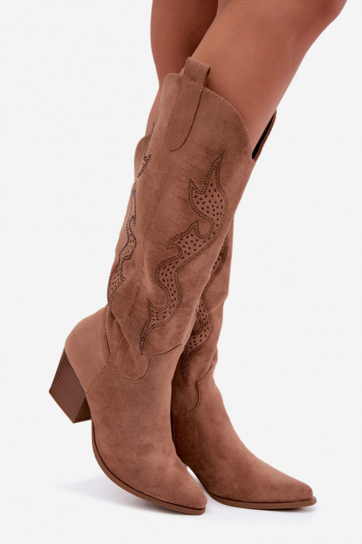 bottes cowboy longues avec décoration sur la tige en couleur marron Greyla