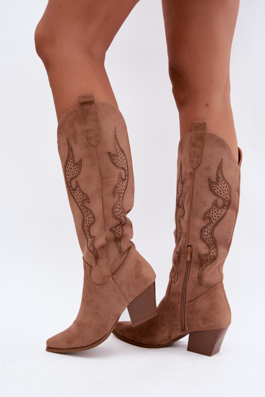 bottes cowboy longues avec décoration sur la tige en couleur marron Greyla