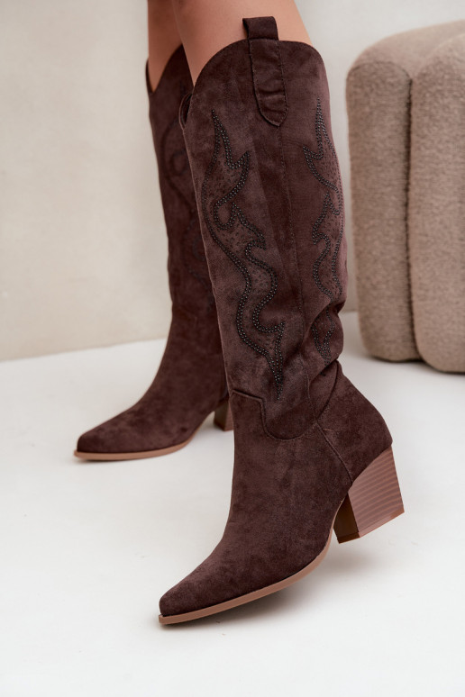 bottes cowboy longues avec décoration sur la tige en couleur chocolat Greyla