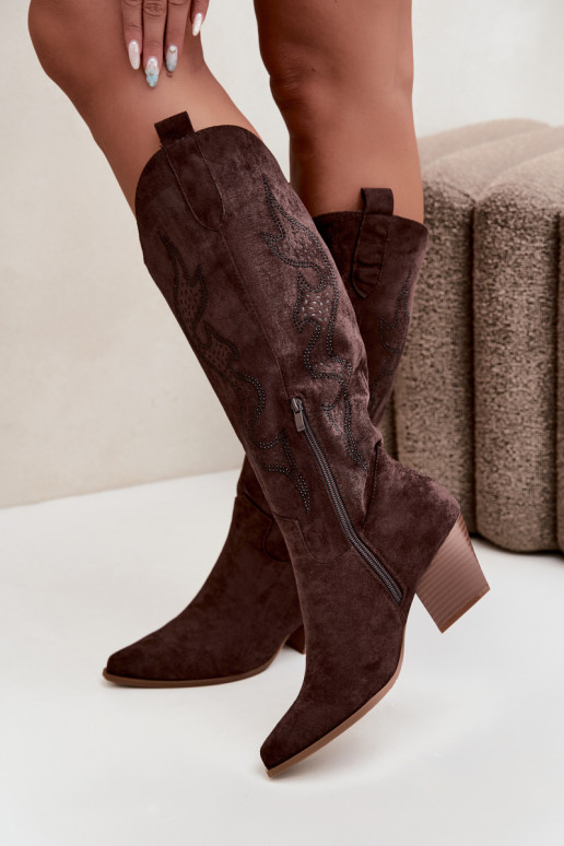 bottes cowboy longues avec décoration sur la tige en couleur chocolat Greyla