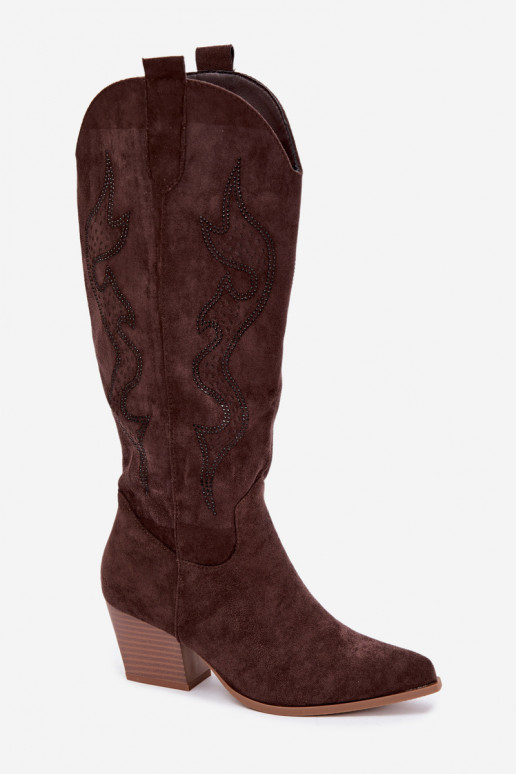 bottes cowboy longues avec décoration sur la tige en couleur chocolat Greyla
