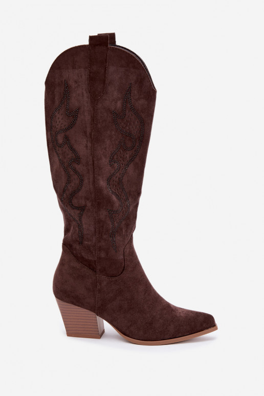 bottes cowboy longues avec décoration sur la tige en couleur chocolat Greyla