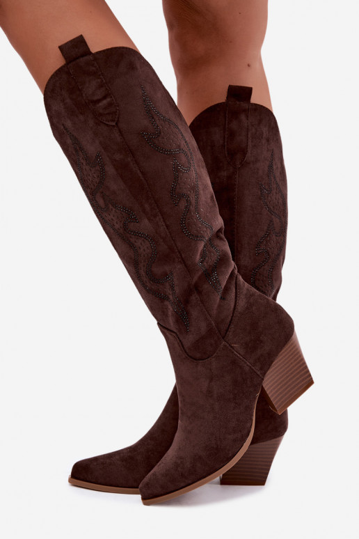 bottes cowboy longues avec décoration sur la tige en couleur chocolat Greyla