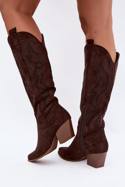 bottes cowboy longues avec décoration sur la tige en couleur chocolat Greyla