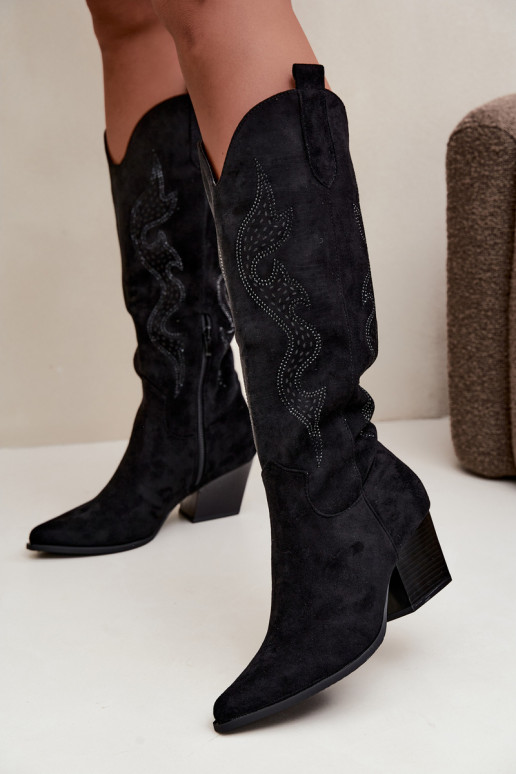 bottes cowboy longues avec décoration sur la tige en couleur noire Greyla