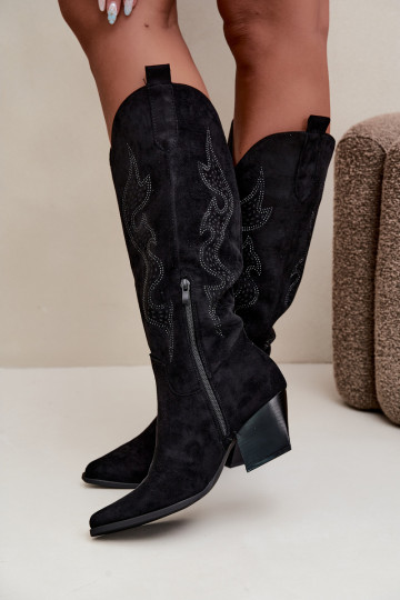 bottes cowboy longues avec décoration sur la tige en couleur noire Greyla 2