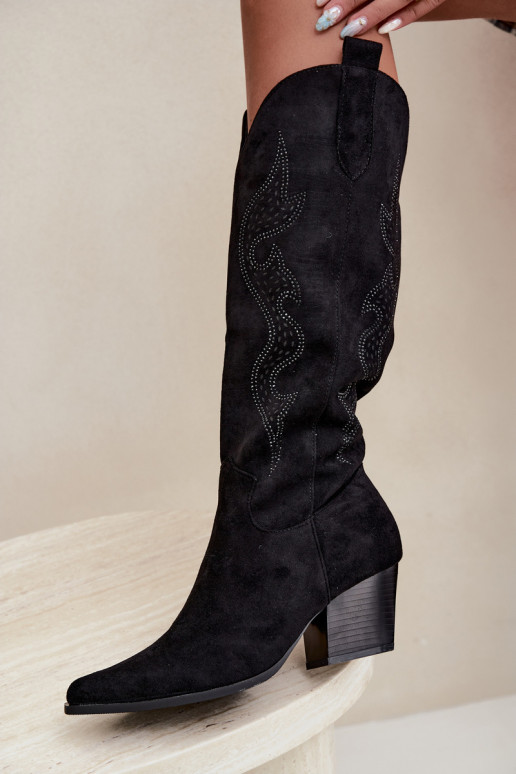 bottes cowboy longues avec décoration sur la tige en couleur noire Greyla