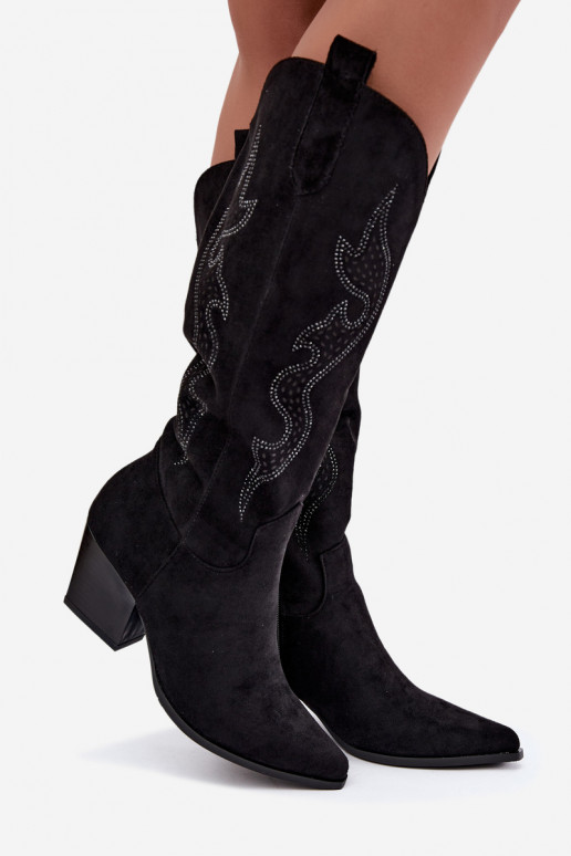 bottes cowboy longues avec décoration sur la tige en couleur noire Greyla