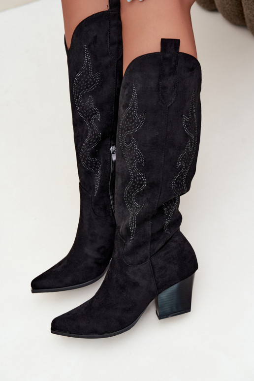 bottes cowboy longues avec décoration sur la tige en couleur noire Greyla