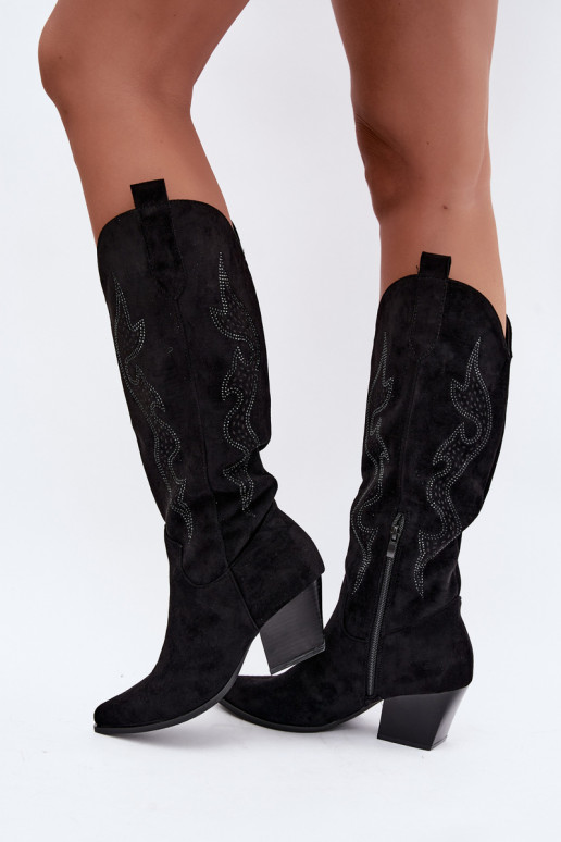 bottes cowboy longues avec décoration sur la tige en couleur noire Greyla