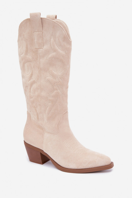 bottes cowboy longues avec talons en couleur ivoire INesly