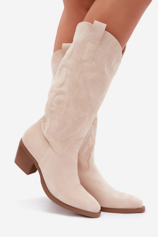 bottes cowboy longues avec talons en couleur ivoire INesly