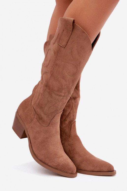bottes cowboy longues avec talons en couleur marron INesly