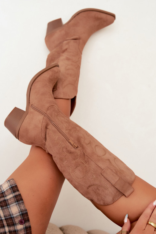bottes cowboy longues avec talons en couleur marron INesly