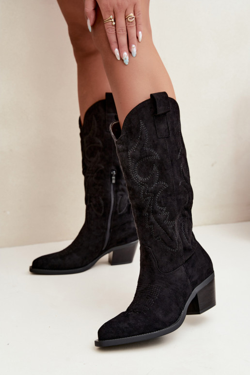 bottes cowboy longues avec talons en couleur noire INesly