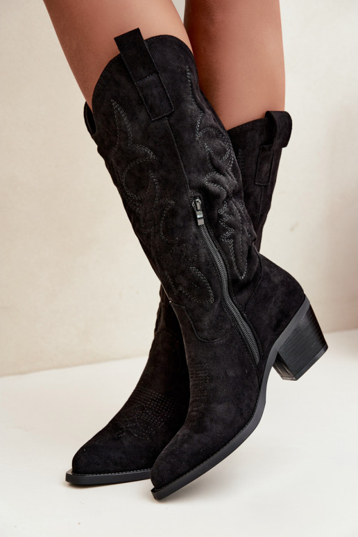 bottes cowboy longues avec talons en couleur noire INesly