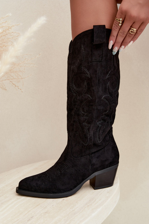bottes cowboy longues avec talons en couleur noire INesly