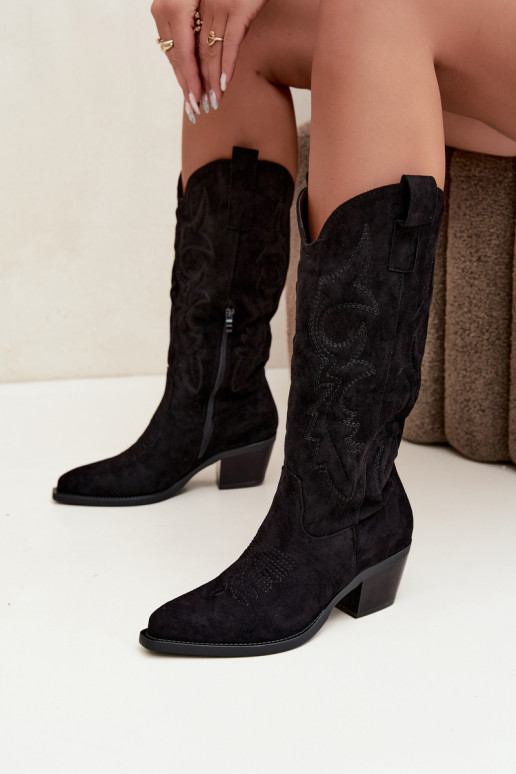 bottes cowboy longues avec talons en couleur noire INesly