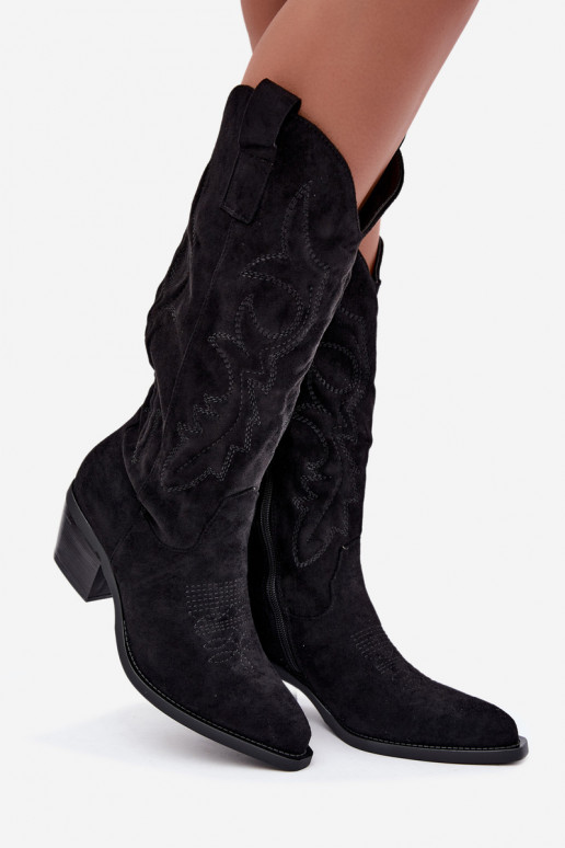 bottes cowboy longues avec talons en couleur noire INesly